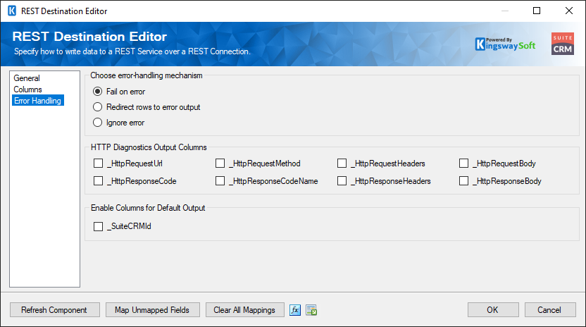 SuiteCRM Destination component - Error handling